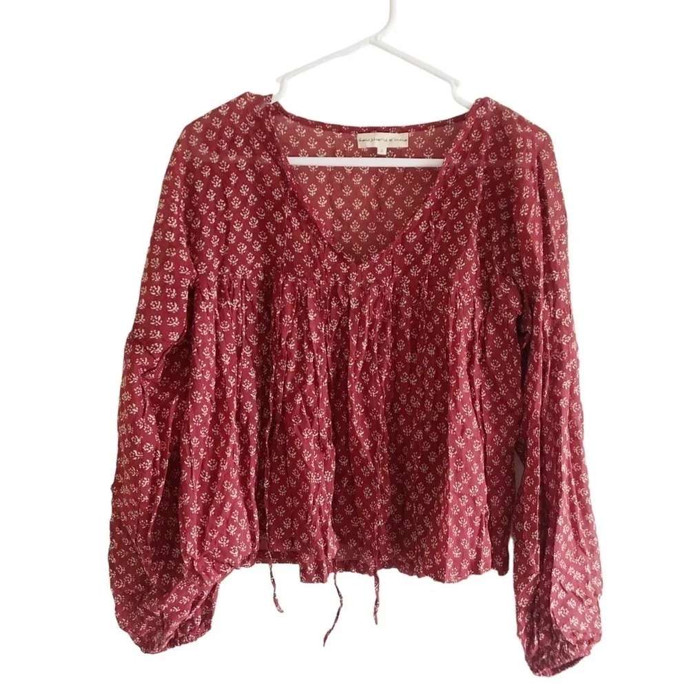 Daughters of India Burgundy Floral Billowy Peasant Blouse - Picture 8 of 13
